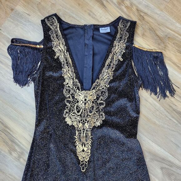 💜Black & Gold Flapper Costume Dress Small - Picture 5 of 16